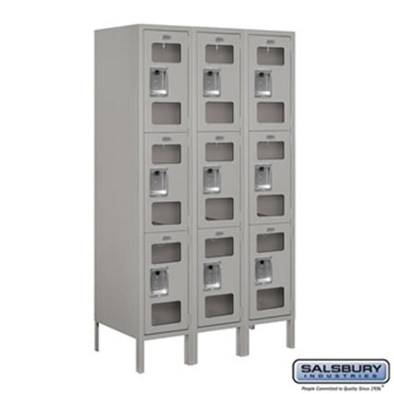Salsbury S-63358GY-U 3 x 5 x 18 in. Triple Tier See Through Metal Locker, Gray - Unassembled