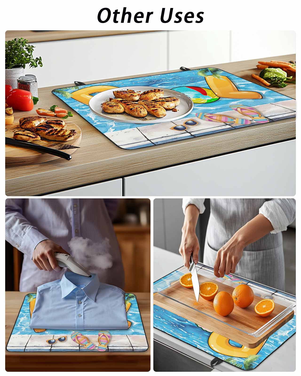Stove Top Covers for Electric Stove, Blue Summer Pool Glass Stovetop Cover Protector, Watermelon Swimming Ring Slippers Induction Cooktop Protector Oven Mat for Kitchen Countertop 24"x21"