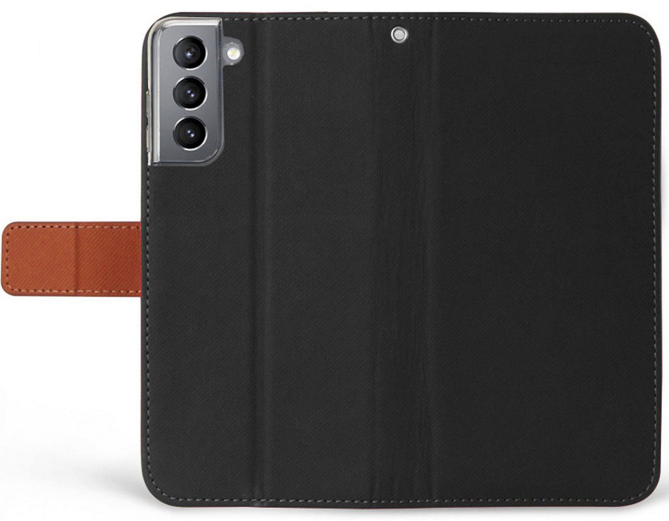 Wallet Phone Case for Galaxy S21 5G, [Black/Brown] Folio Credit Card Slot ID Cover, View Stand [with Magnetic Closure, Wrist Strap Lanyard] for Samsung Galaxy S21 5G (SM-G991) - image 5 of 8