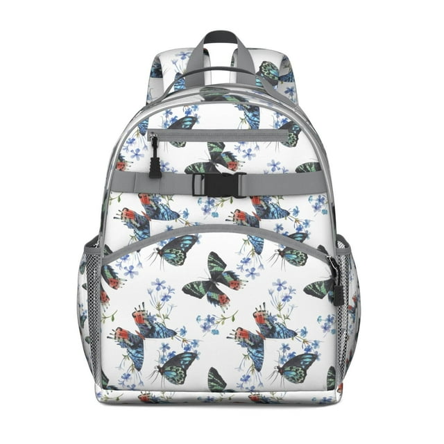 Delicate Butterfly Sketch Backpack Hand-Drawn Butterfly and Flower Print with Abstract Nature Theme