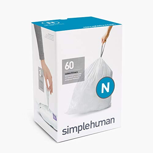simplehuman Code N Custom Fit Drawstring Trash Bags, 45-50 Liter / 12-13 Gallon, White, 60 Count
