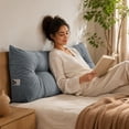 thumbnail image 4 of QISIWOLE Blue Dorm Twin Headboard Wedge Pillow, 31.5x15.7in Handmade Support Backrest Large Bolster Cushion with Two Large Side Pockets and Removable Cover, 4 of 7