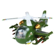 Battery Operated Bump and Go Light Up Toy Camo Army Helicopter w/ Flashing Lights, Sounds