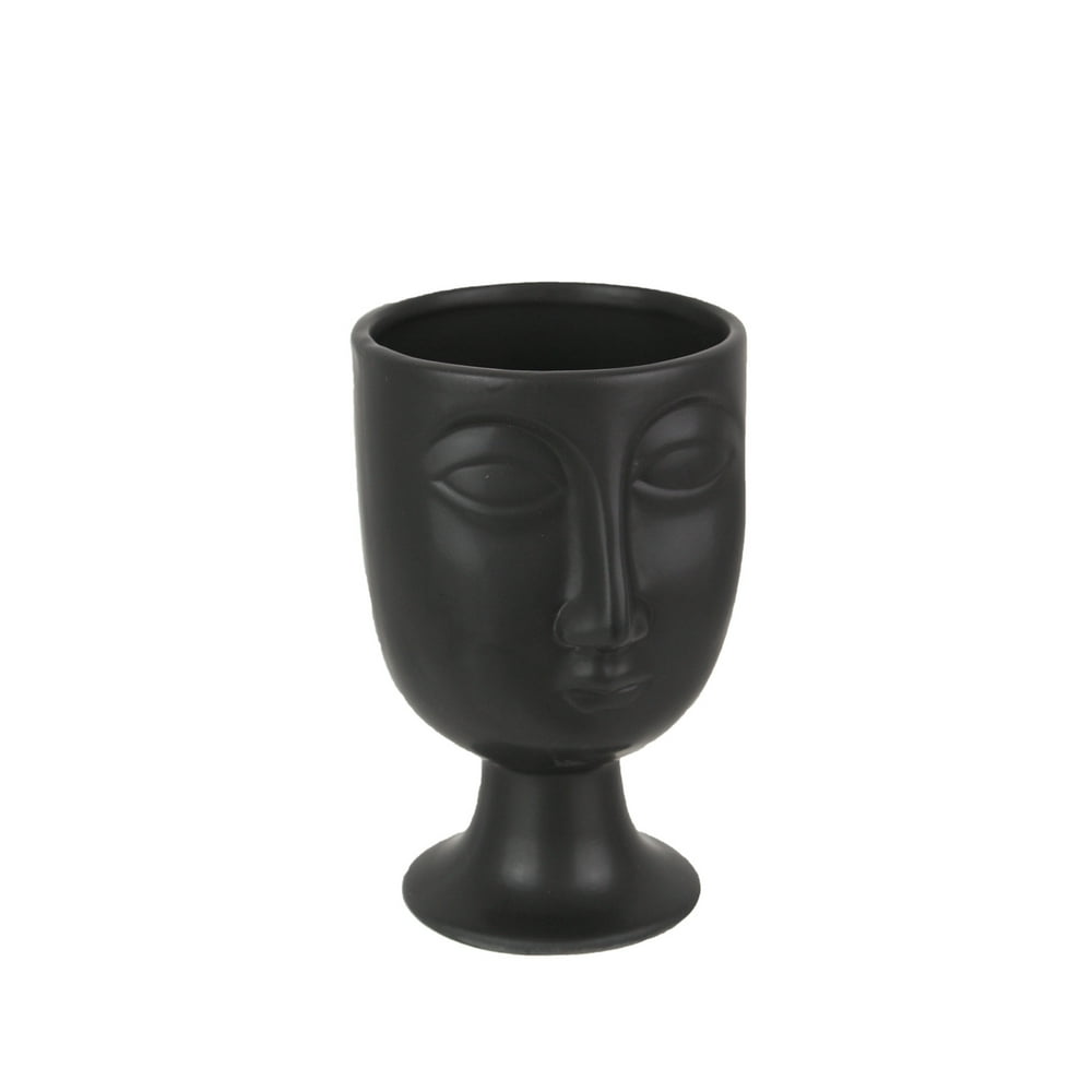 Matte Black Modern Ceramic Face Vase Decorative Pottery Flower Holder Art Decor