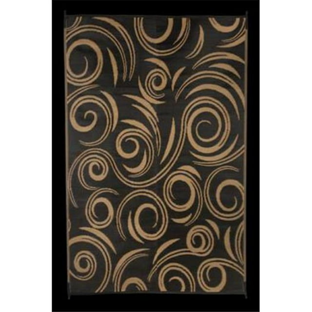 Tapis de Patio Extérieur Réversible pour VR 8 x 20 Pi, Noir et Beige