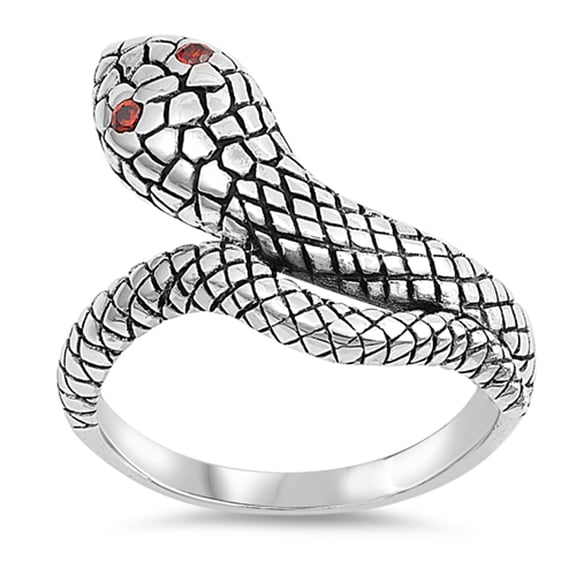 Simulated Garnet Red Eyes Snake Animal Ring .925 Sterling Silver Band CZ Jewelry Female Size 12