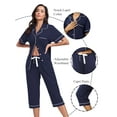 thumbnail image 3 of ANLIQI Women's Pajama Sets 100% Cotton Summer Short Sleeve Capri Pajamas for Women Set Button Down Pjs Soft Sleepwear(Navy Blue,2XL), 3 of 7