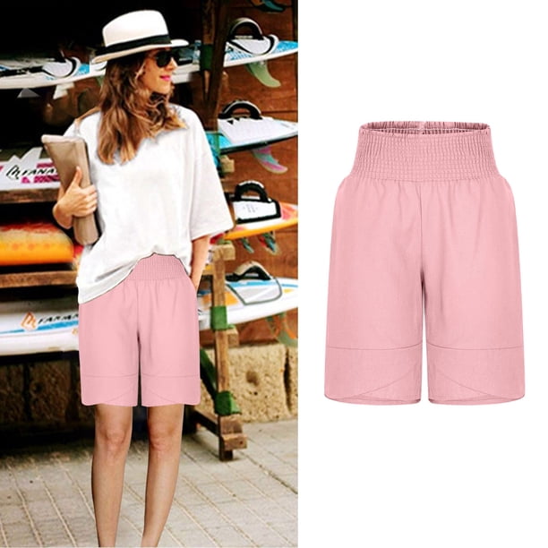 Puntoco Pantalones cortos de algodón para mujer Pantalones cortos de tres piezas de color liso a la moda para mujer con cordón