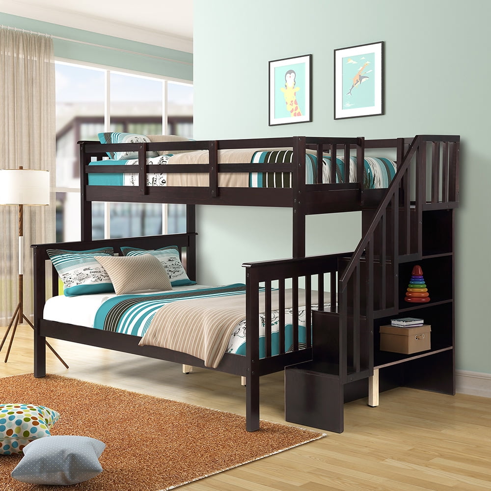 Topcobe Solid Wood Stairway Twin Over Full Bunk Beds With Storage And