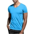 thumbnail image 3 of HVOBTTY Mens Soft Versatile Pullover Top, T Shirt for Men Plus Size, Mens Casual Fashion Comfortable Solid Color Short Sleeve V Neck Loose Breathable Daily Base Layer Tops Sky Blue, L, 3 of 5