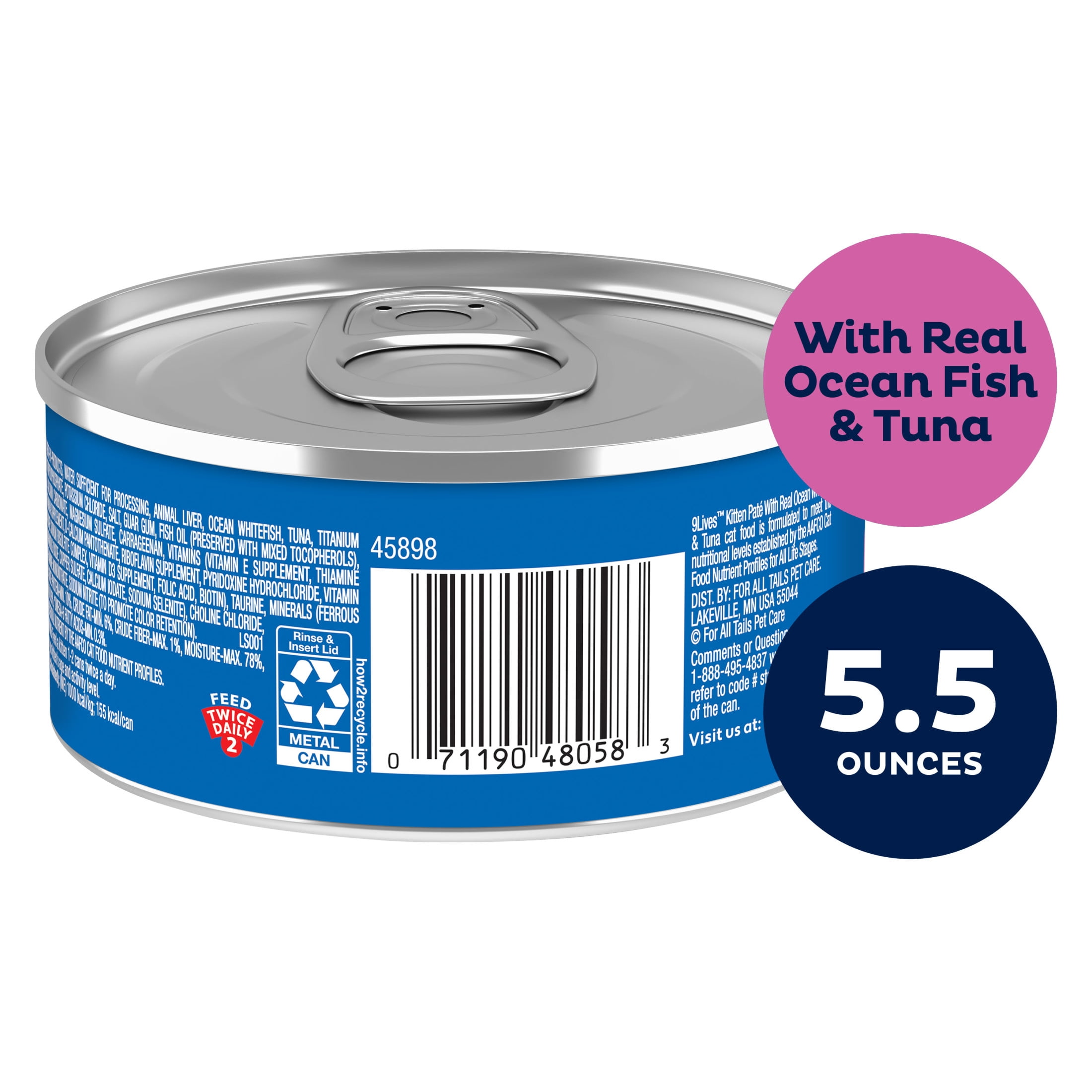 (12 pack) 9Lives Kitten Paté Cat Food with Real Ocean Fish and Tuna, 5.5 oz