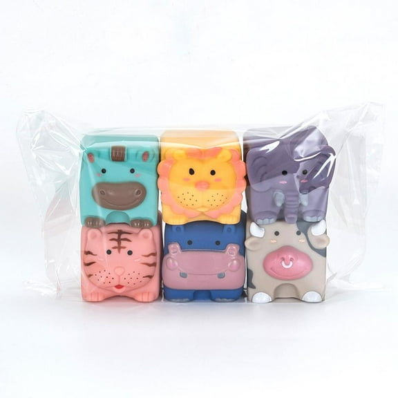 6pcs Soft Rubber Animal Blocks - Cute Stress Relief Building Toys
