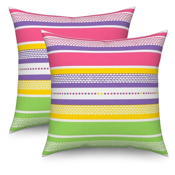 Farmhouse Striped Throw Pillow Covers 18x18 Set of 2 Double-Sided Linen Textured Decorative Pillow Covers