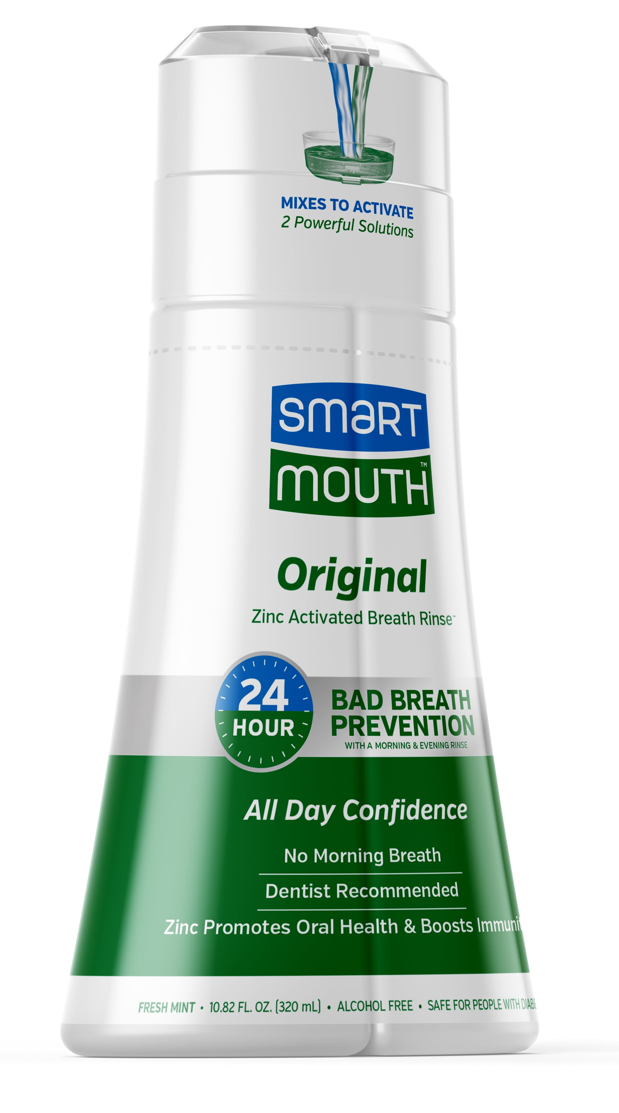 SmartMouth The Original Activated Dual-Solution Oral Breath Rinse Mouthwash, Fresh Mint, 10.82 fl oz, Adult
