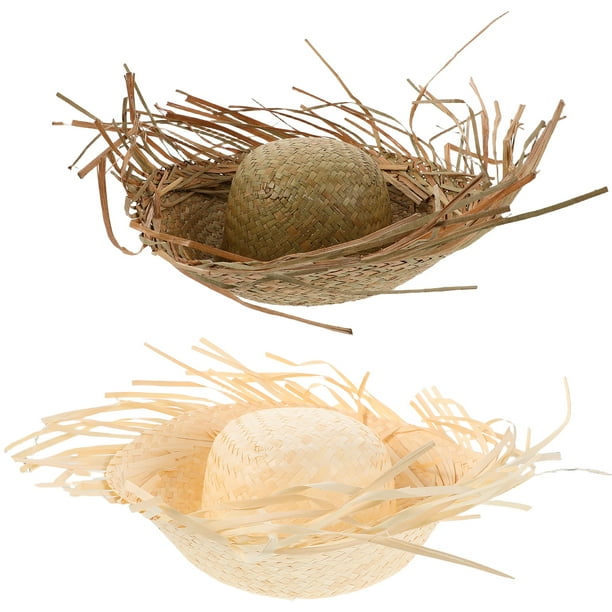 ColoMX 2 sombreros hawaianos de paja divertidos - Accesorio de fiesta de playa de paja - Sombrero de visera tropical tejido - Para mujer, gorra de pescador para vacaciones al aire libre