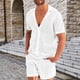 thumbnail image 2 of Conjuntos de dos piezas Cagnkofi para hombre, chándales de verano, suéter informal de manga corta con botones, camisas y pantalones cortos, traje para vacaciones en la playa., 2 of 4