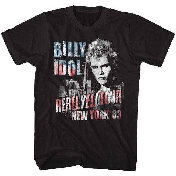 Billy Idol NY '83 Flag-ish Black Adult T-Shirt