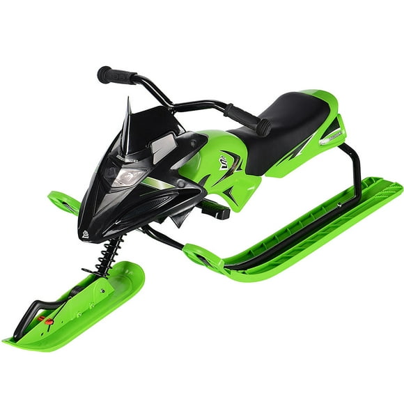 Snow Toboggan, Durable Metal Snow Sled Snow Slider Racer Scooter with Brakes and Steering Wheel for Kids and Adult