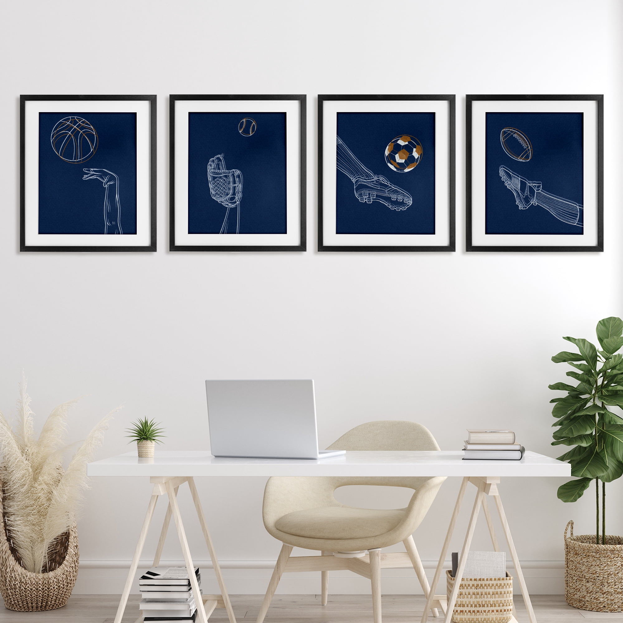 Stupell Industries Sports In Action Contour 4 Piece Black Framed Print Under Glass Set, design by Marcus Prime