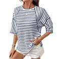 thumbnail image 2 of Hilenly Oversized Tshirts for Women Short Sleeve Striped Tee Shirt Casual Crewneck Summer Tops, 2 of 9