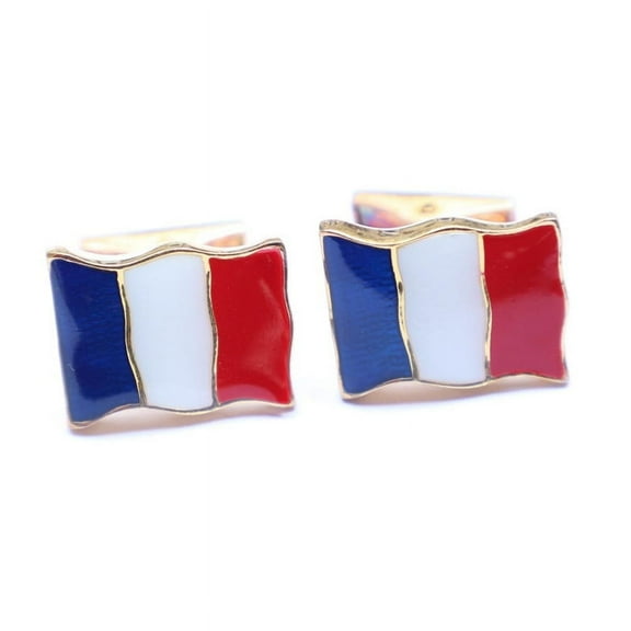 France Flag Blue White Red Enamel Sterling Silver Gold Cufflink