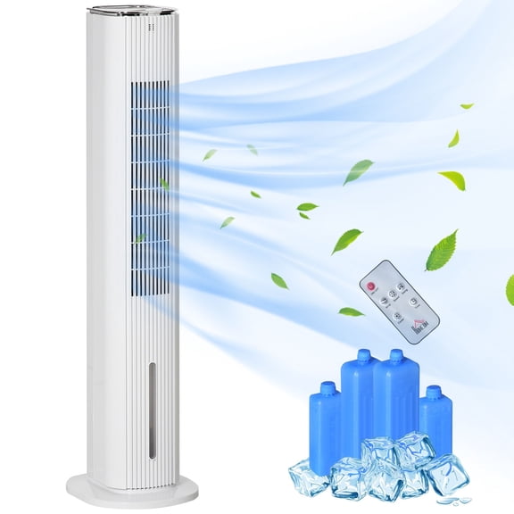 Portable 2-in-1 Air Cooler&Humidifier with Remote, 3 Speeds, 1.3 Gallon Tank, White - Swivel Cooling Fan for Home Office