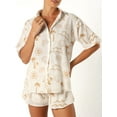 thumbnail image 2 of Biezeib Women's 2 Piece Lounge Set Short Sleeve Lapel Button Up Tops Sun Tropical Tree Print Shorts Sleepwear Sets, 2 of 6