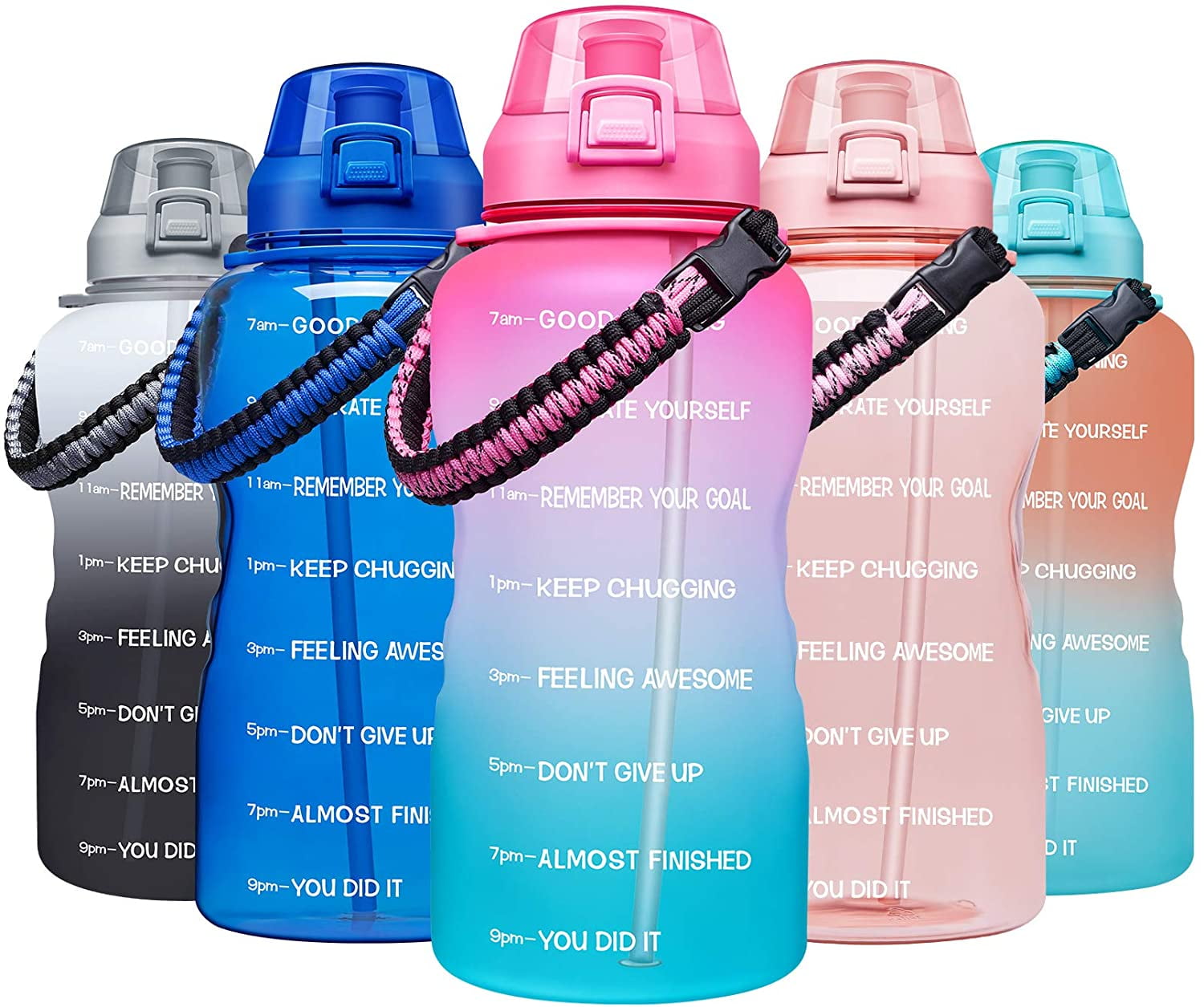 Large 1 Gallon Motivational Water Bottle with Paracord Handle ...