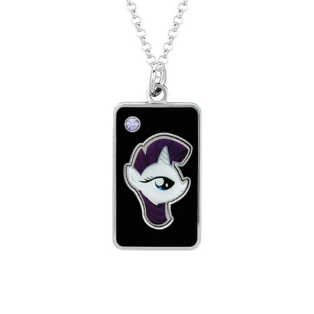 My Little Pony Fine Silver Plated Crystal Crystal Rarity Head Dog Tag Pendant Necklace