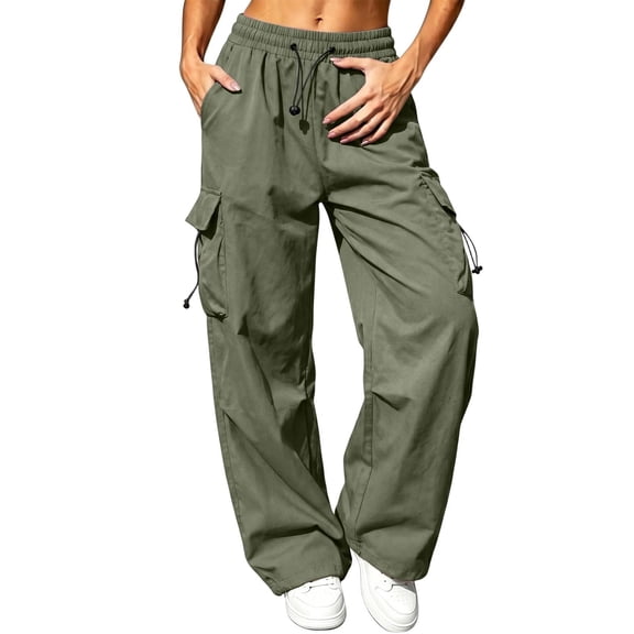 Womens Cargo Pants Wide Leg High Waist Trousers with Multi Pocket Lightweight Casual Baggy Pants Y2k Army Green L