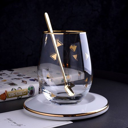 

Creative colorful glass coffee mug wine cocktail whiskey glass tea cup and saucer set clear stemware tumbler cup