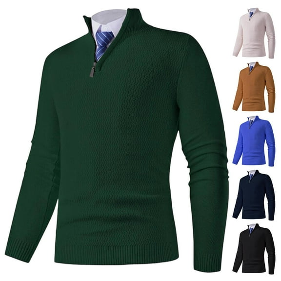 UVEASISHA Quarter Zip Pullover Men Business Dress Sweater Long Sleeve Stand Collar Textured Sweaters Fall Fashion Slim Fit Knit Shirts Beige M