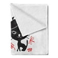 thumbnail image 2 of Cat and Mouse Soft Flannel Fleece Blanket, Pattern of 4 Fashion Loving Cats in Paris Romantic and Classy Theme, Cozy Plush for Indoor and Outdoor Use, 60" x 80", Vermilion Dark Grey, by Ambesonne, 2 of 5