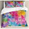 thumbnail image 1 of Geometric Duvet Cover Set Queen Size, Abstract Blurry Image of Squares Lines Ombre Like Mosaic Honeycomb Grid Art Print, Decorative 3 Piece Bedding Set with 2 Pillow Shams, Multicolor, by Ambesonne, 1 of 3