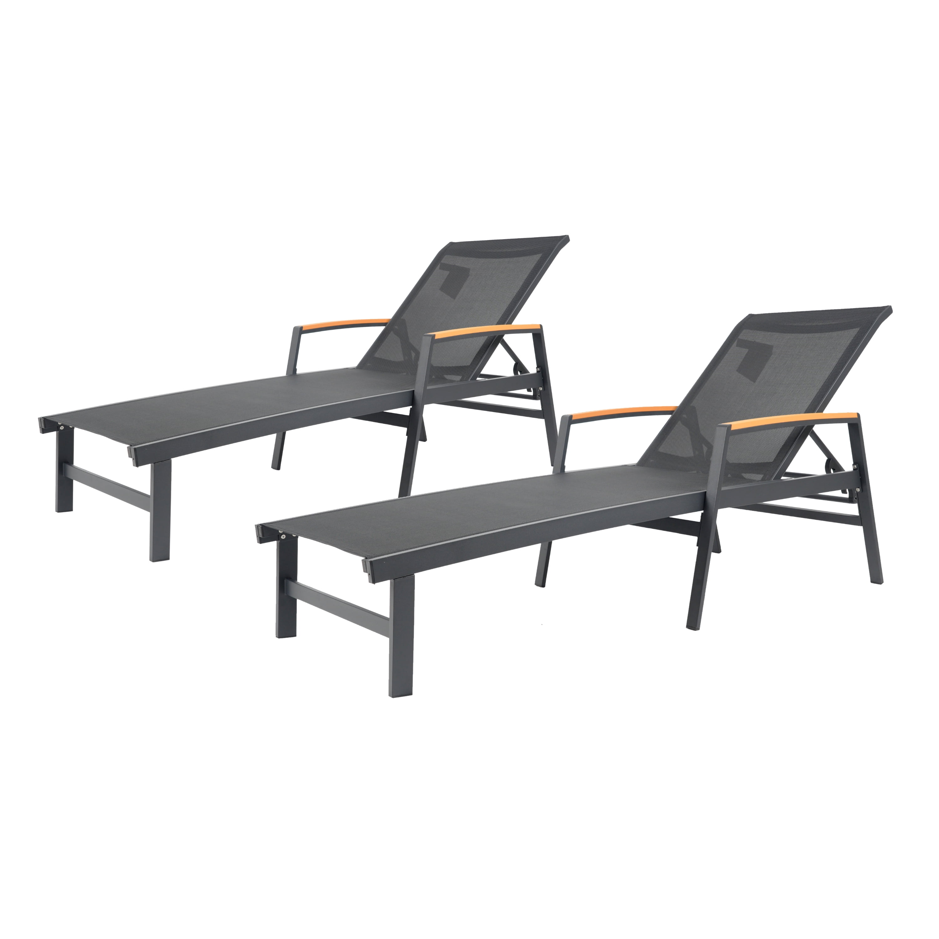 Adjustable Aluminum Mesh Patio Chaise Lounges Set of 2 for Poolside Deck, Black