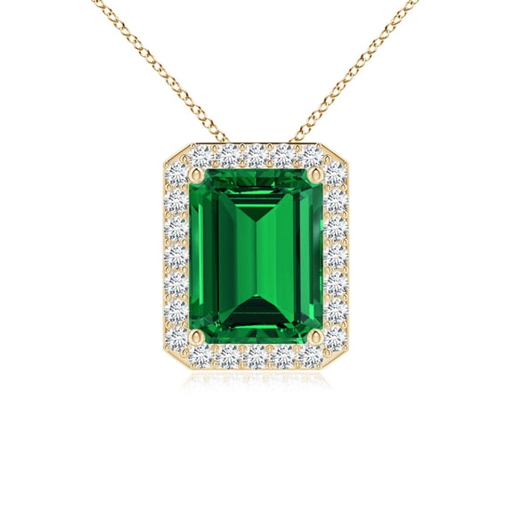 ANGARA Vintage Inspired Emerald-Cut Lab Grown 2.25 Ct Emerald Halo Pendant for Women in 14K Yellow Gold (Size-9x7mm) | May Birthstone, Anniversary, Jewelry Gift for Women | Lab-Grown Emerald Necklace