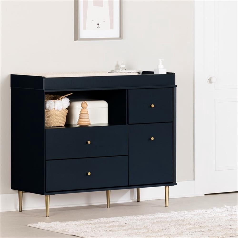 South Shore Changing Table with Drawers and Open Storage Navy Blue Dylane