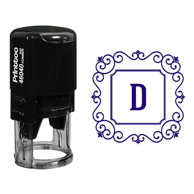 Printtoo Square Swirl Border D Alphabet Monogram Initial R-40 Self Inking Rubber Stamp Office Stationary