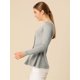 thumbnail image 4 of Top de peplum de punto Jersey Acanalado de manga larga con Cuello En V para Mujer Allegra K Gris XS, 4 of 6