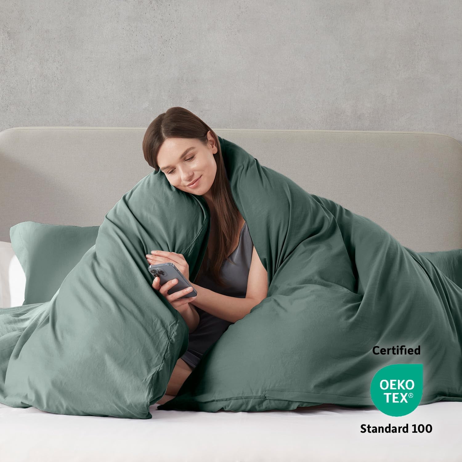 LammaLoe Duvet Cover Ful Size, Soft Prewashed 3-Piece Duvet Cover Bedding Set with Pillow Shams, Forest green
