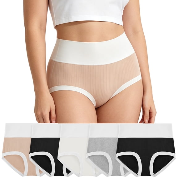Loritta Secret Underwear for Women Cotton High Waisted Briefs 5-Pack Seamless Breathable Full Coverage Womens Panties, S-2XL