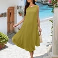 thumbnail image 5 of SMihono Loose Fit Dress for Women Fall Summer Sleeveless Crew Neck Linen Maxi Long Basic High Low Dress Women 2025 Yellow S, 5 of 7