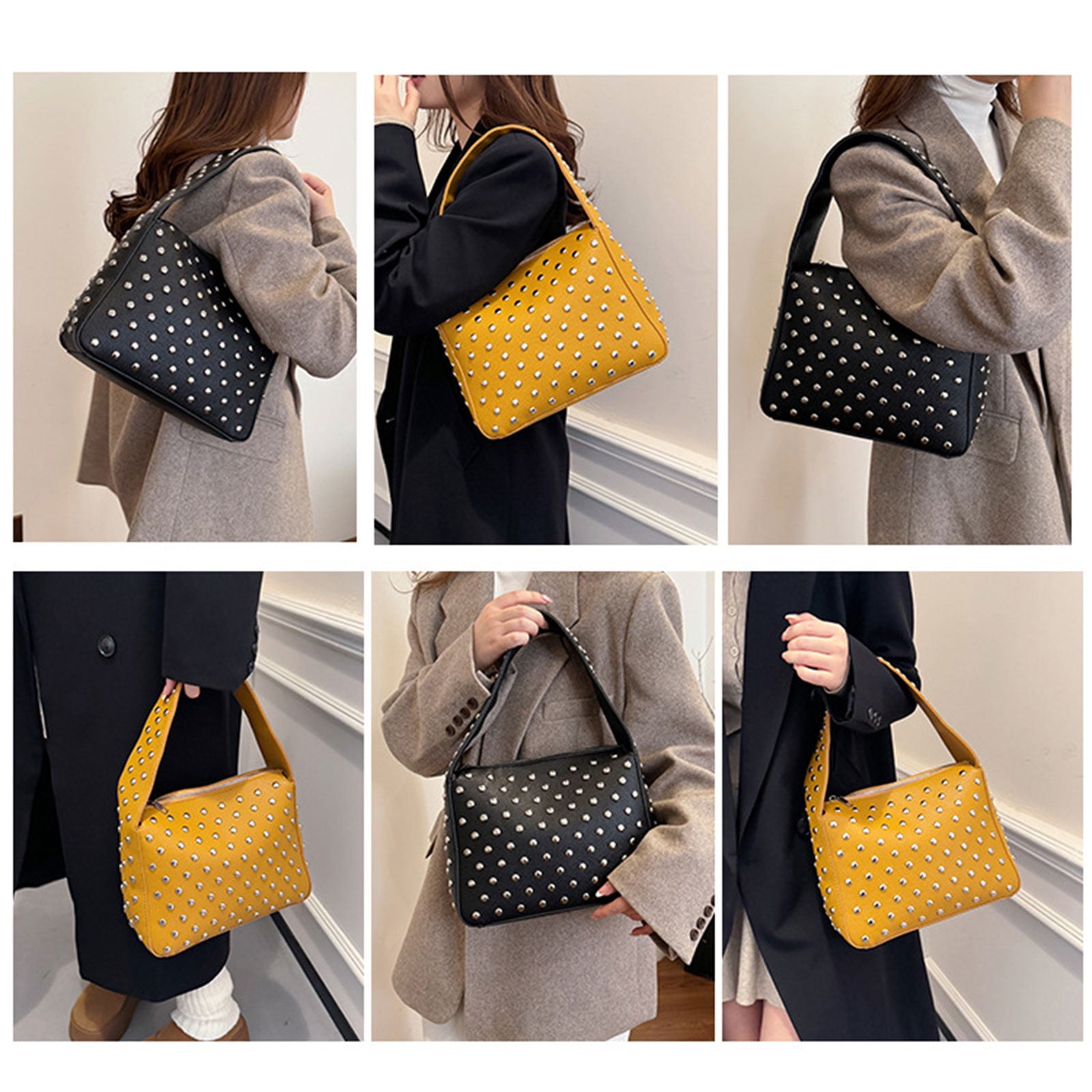 COOLHOOD Studded PU Leather Underarm Purse Shoulder Bag Retro Punk Styles 90s Small Zippered Handbag for Women Fashion Streetwear