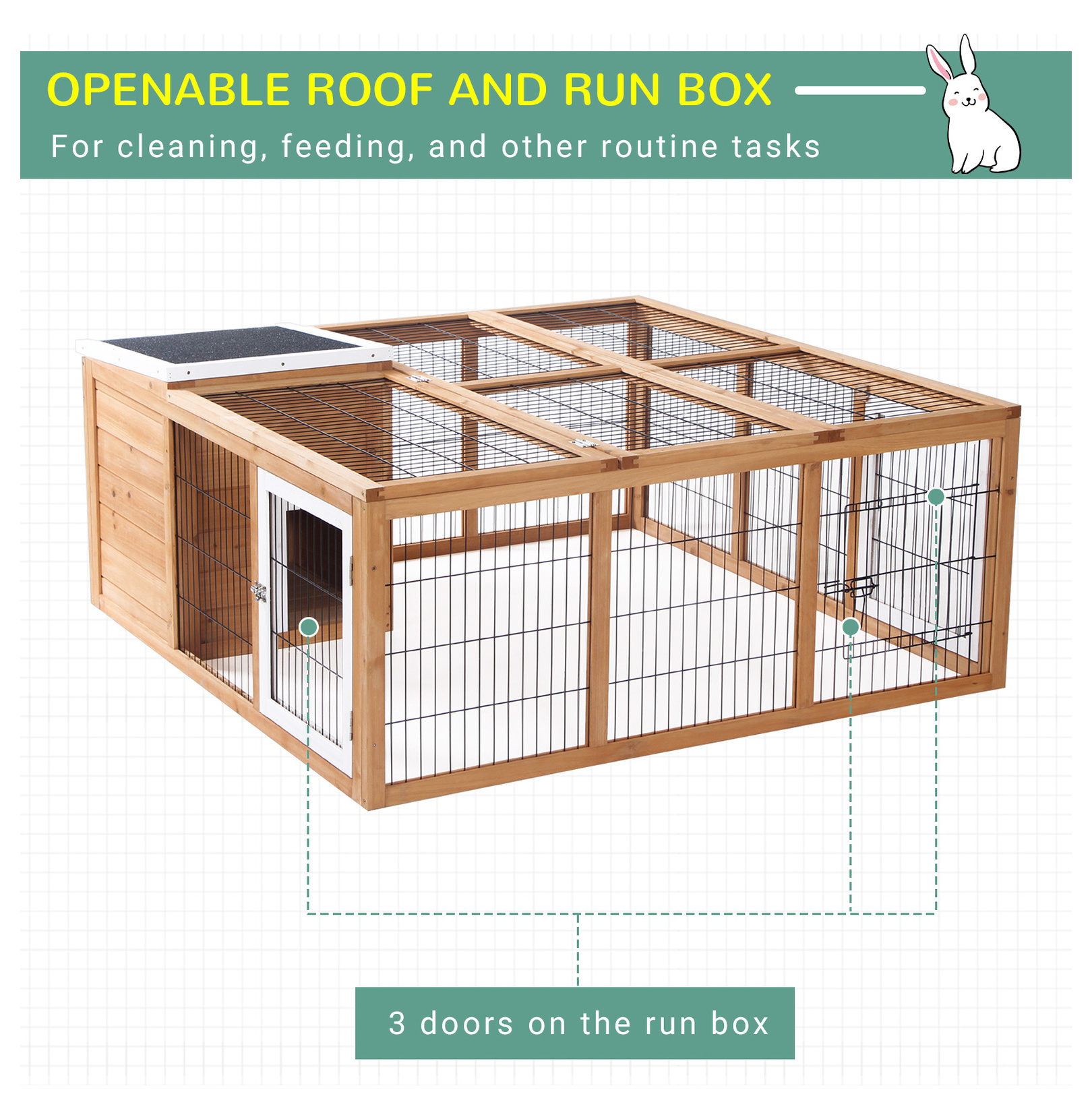 Rabbit Hutch Bunny Cage - Indoor Outdoor Waterproof Rabbit House, Guinea Pig Cage - 2 Rabbit Capacity, Natural Wood