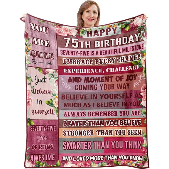 75th Birthday Gifts Blanket, 75th Birthday for Women, 75th Birthday Gift Ideas, 75-Year-Old Birthday Decoration for Mom, Wife, Unique 75th Birthday Gift