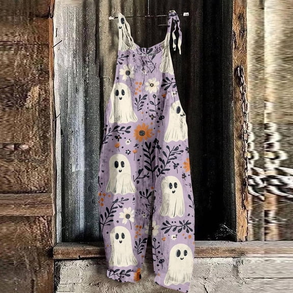 Stralyhd Fun Festive Prints Women's Jumpsuits Baggy Holiday Jumpsuits Sleeveless Rompers Adjustable Strap Overalls S