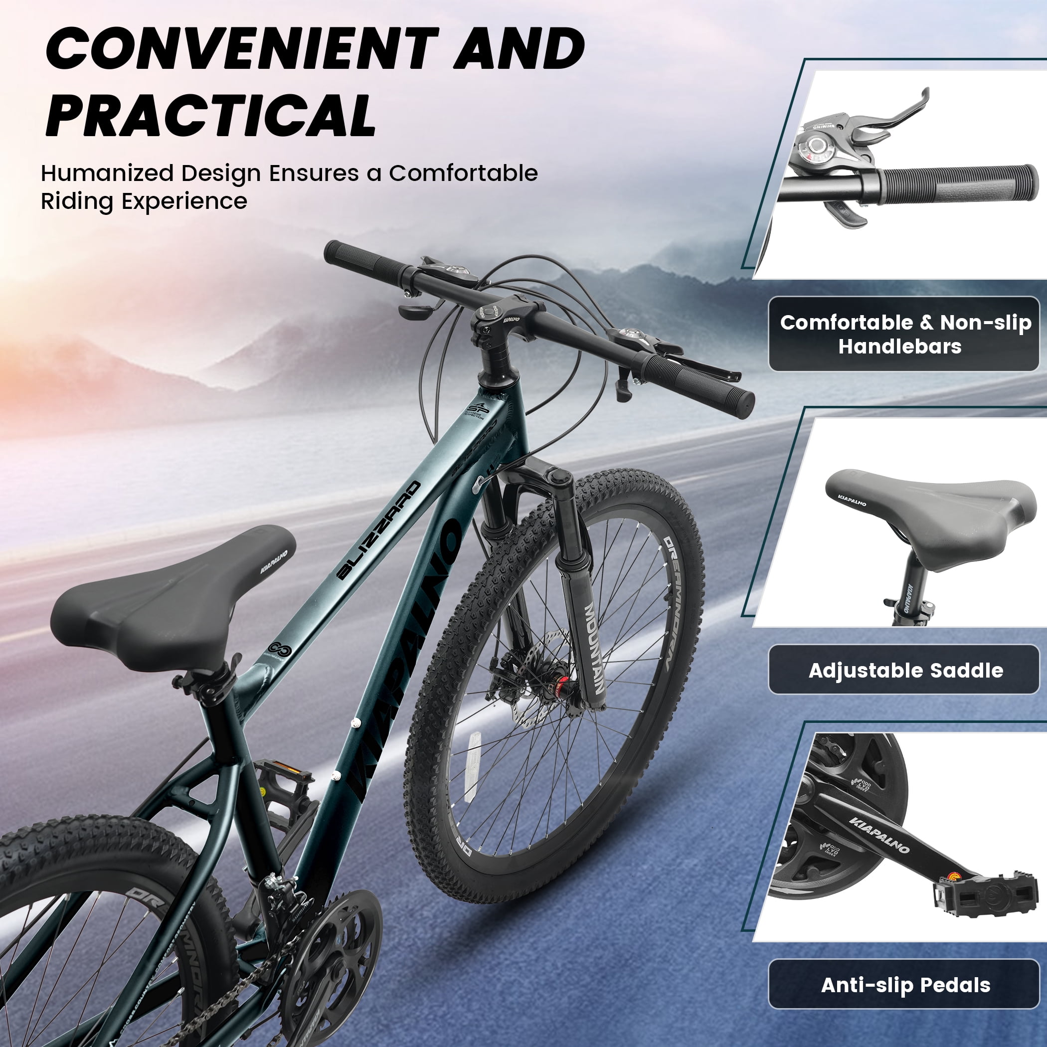 26 Inch Mountain Bike for Adult Men Women, 21-Speed Mountain Bicycle with Front Suspension and Dual Disc Brakes, Aluminum Alloy Frame MTB Bike for Outdoor Trail Commuter, Blue