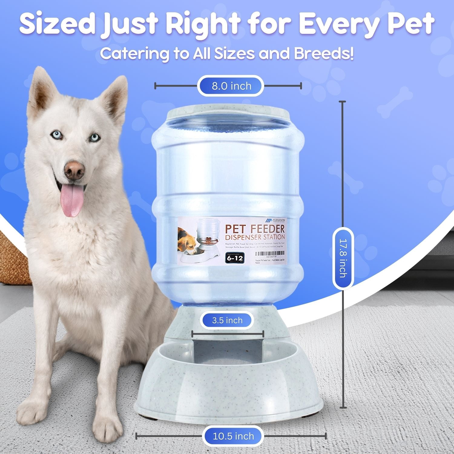 Gravity Dog Feeder, Automatic Replenish Large Dog Food Dispenser, Non-Skid, Easy-Clean, Large Capacity Dry Food Storage Bowl for Large Pet, 3 Gallon