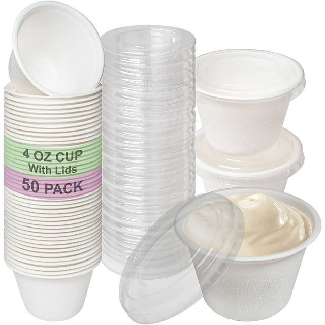 EcoQuality 4 Oz Compostable Portion Cups with Lids Sugarcane Bagasse Condiment Souffle Cups
