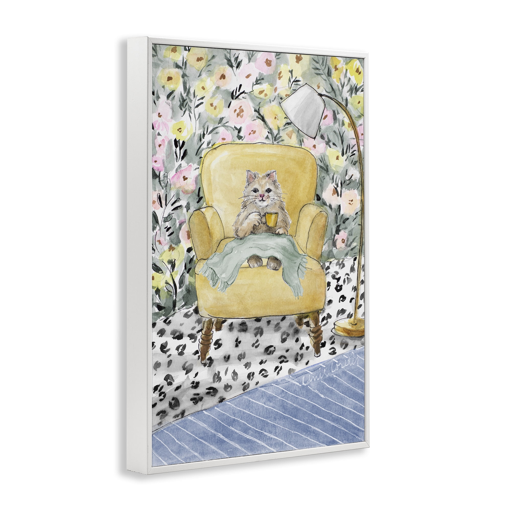 Stupell Industries Cozy Cat Corner White Framed Giclee Art, design by Lanie Loreth